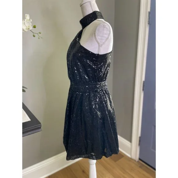 DO+BE Sequin One Shoulder Choker Dress Black Small - Picture 7 of 11